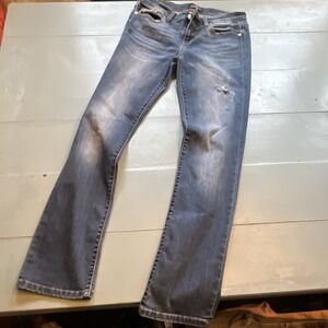 Judy Blue Women's Straight Fit Distressed Stretch Denim Jeans Blue Button Zip